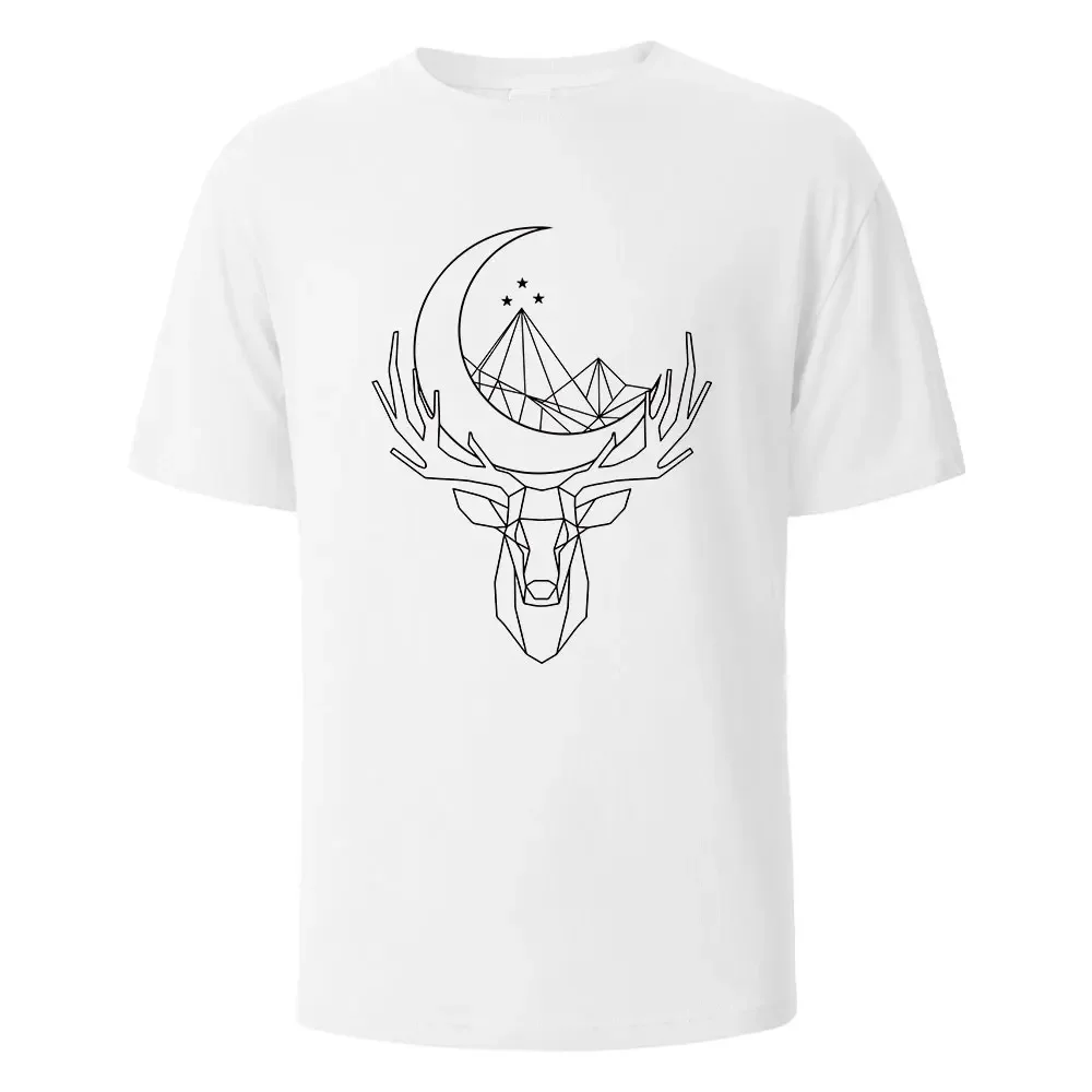 

Minimalist Line Style Deer And Moon Printed Men's T-Shirt Tops For Wowen Cotton Tees Summer Short Sleeves Breathable Clothing