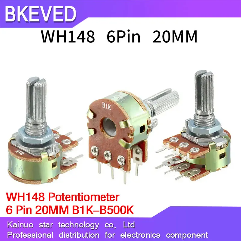WH148 B1K B2K B5K B10K B20K B50K B100K B500K 6Pin 20mm Shaft Amplifier Dual Stereo Potentiometer 1K 2K 5K 10K 50K 100K 500k 5pcs multiturn potentiometer,linear potentiometer,rotary potentiometer,potentiometer kit,trimmer potentiometer