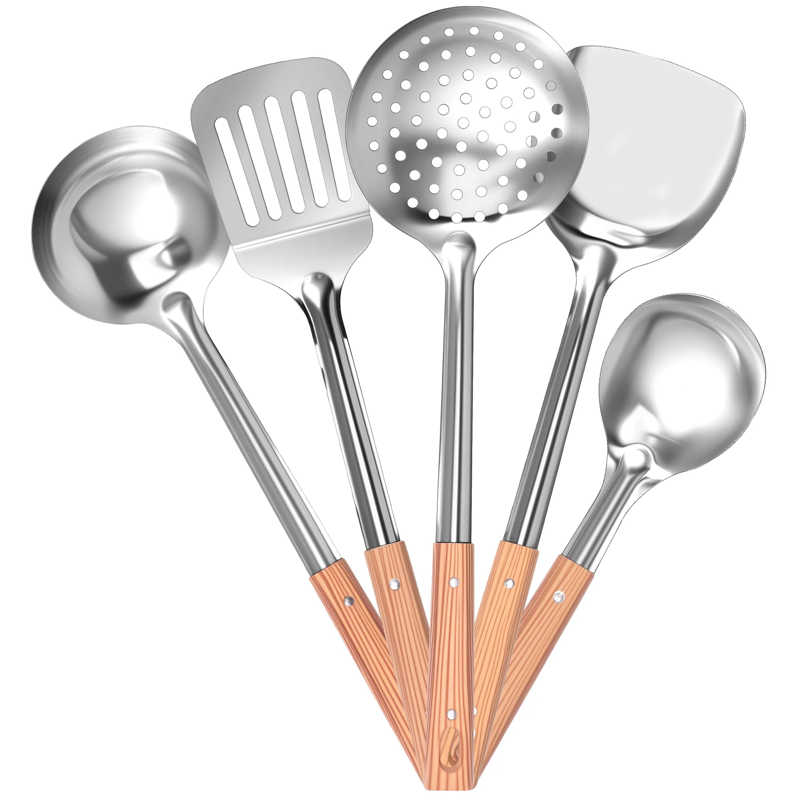 10/5Pcs Kitchen Cooking Utensil Set Stainless Steel Kitchenware Soup Ladle Slotted Spoon Slotted Spatula Solid Spatula RiceSpoon