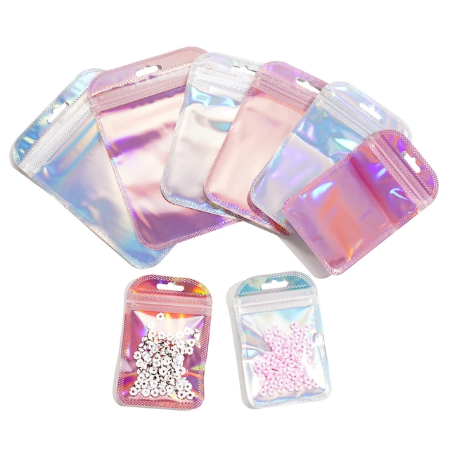 50Pcs/Pack Small Plastic Bag Gift Bag with Handle Earrings Jewelry Storage  Bags