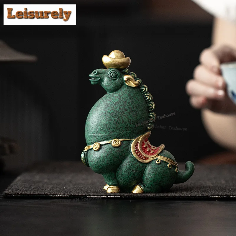 Green Sandstone Wealth-attracting Horses Tea Pet Aesthetic Tea Games Tea Figurine Play Toys Tea Statue Ornaments Cafes Supplies