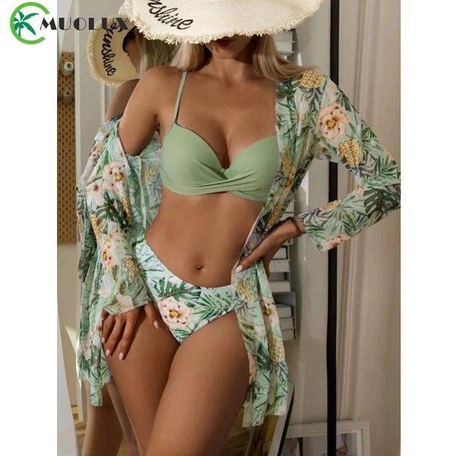 Sexy Bikini 2022 Women High Waist Swimsuit Floral Print 3 Piece