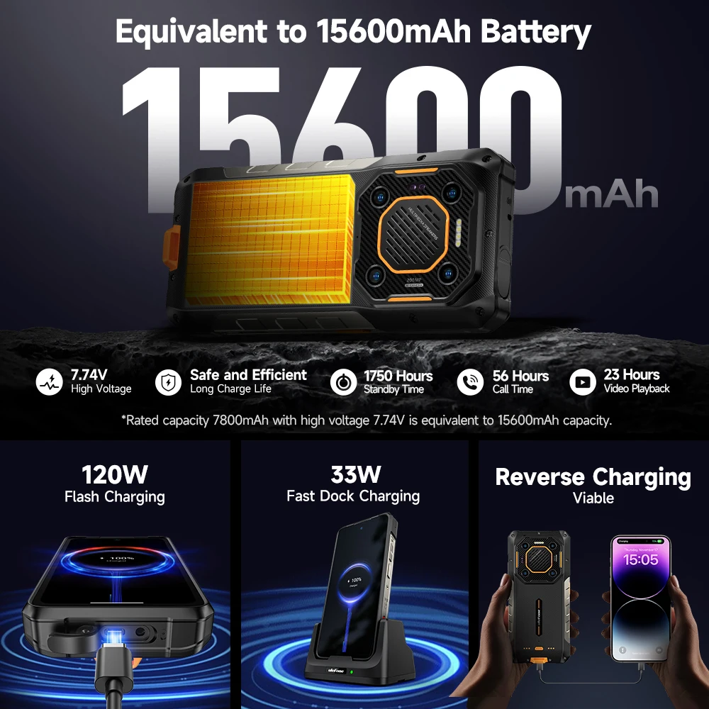 Ulefone Armor 26 Ultra Walkie Talkie 5G Rugged Waterproof Smartphone 120W 15600mAh 200MP+64MP +50MP NFC RAM Up to 24GB+ ROM512GB 6
