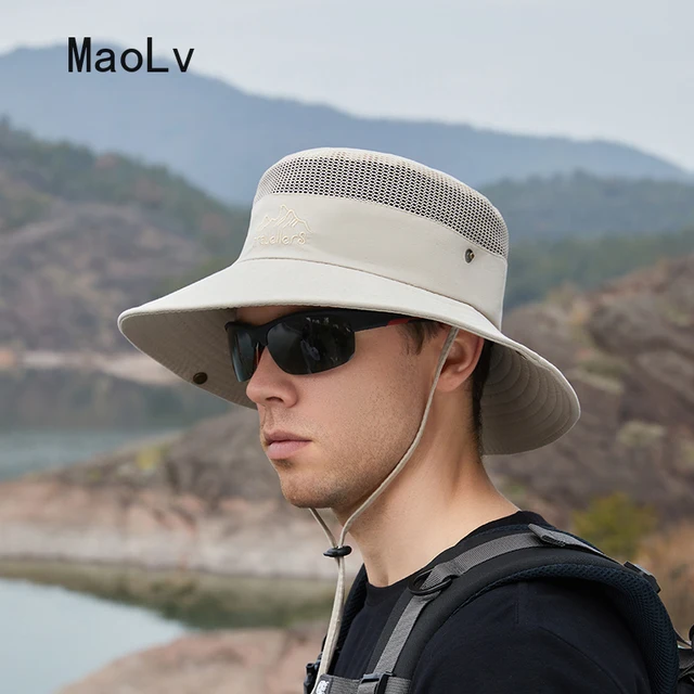 Summer Men Hat Anti-UV Bucket Hat Breathable Fisherman Hat Sun Hat Outdoor Fishing Travel Safari Beach Breathable Wide Brim Hat 2