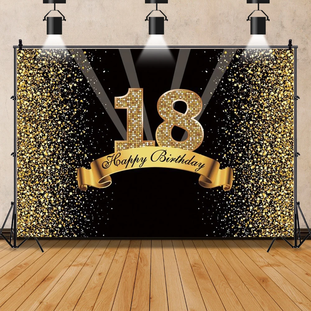 18 Years Old Birthday Party Ideas Boy: The Ultimate Black \u0026 Gold Glitter  Backdrop for a Memorable Celebration, image size:1000x1000