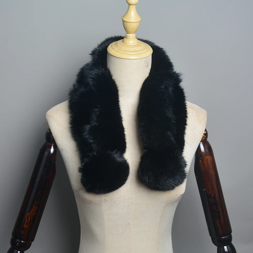2025 New Women Winter Warm Real Rabbit Fur Scarf With Ball Casual Thick Female Fashion Genuine Fur Scarves Ladies Neck Warmer 3
