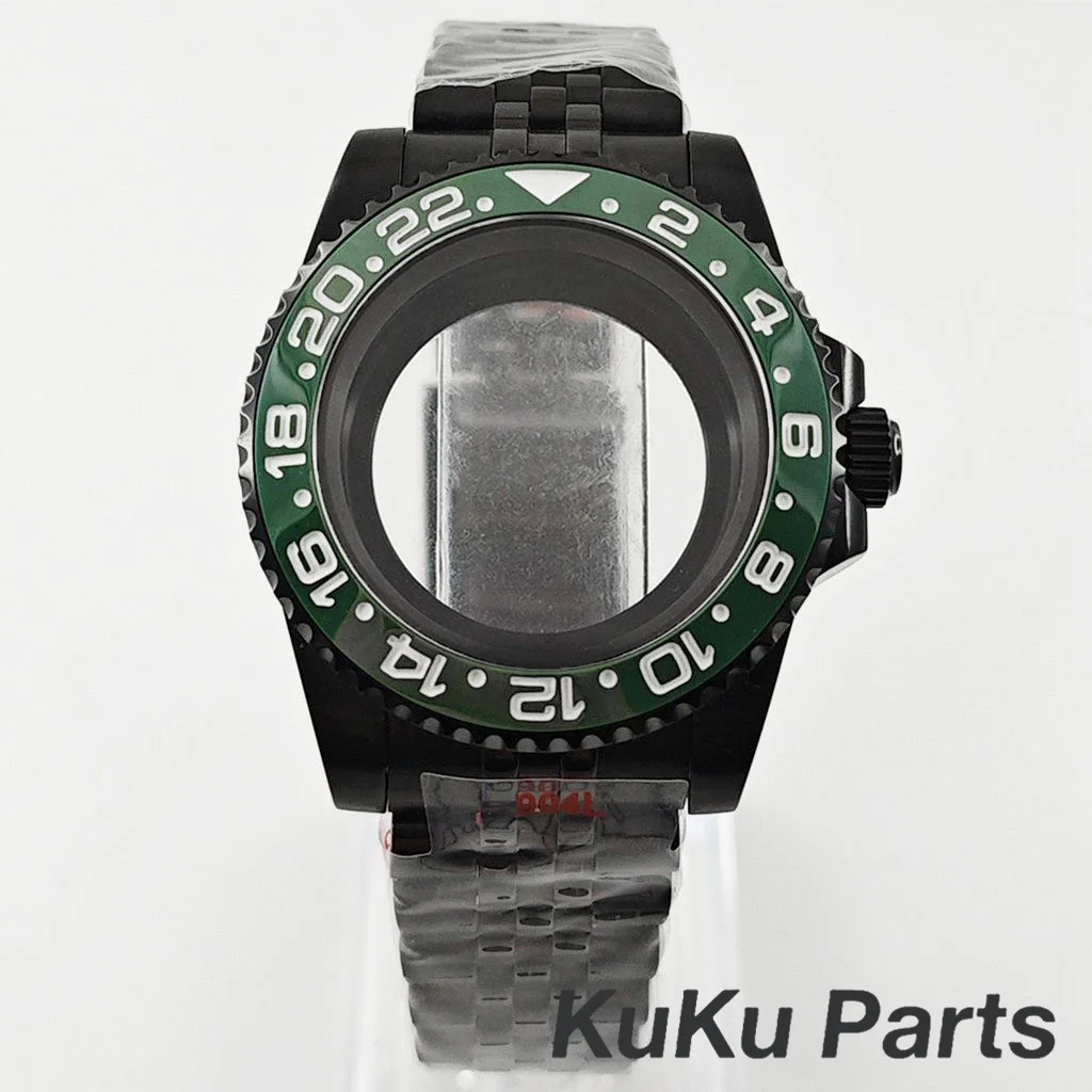Black Purple GMT Bezel Watch Case with PVD Black Jubilee Bracelet and Sapphire Crystal