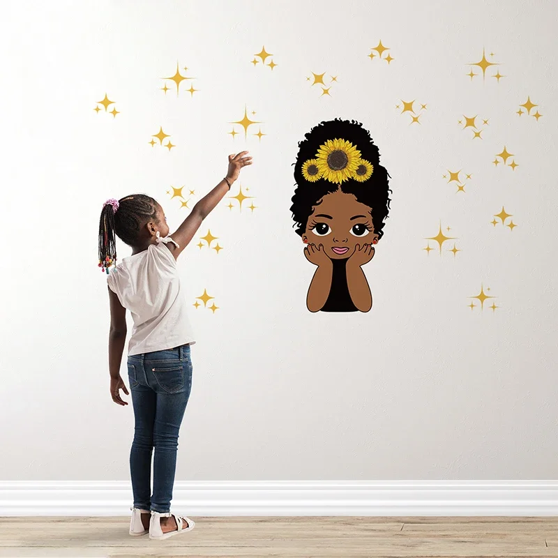 

Cartoon Beautiful African Black Girl Wall Decals Self-Adhesive PVC Wall Stickers for Girls Room Living Room Wall Decoration