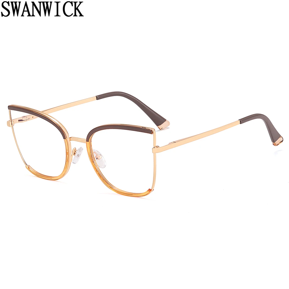 

Swanwick TR90 cat eye glasses anti blue light big clear lens metal eyeglasses frames for women black leopard female gift items