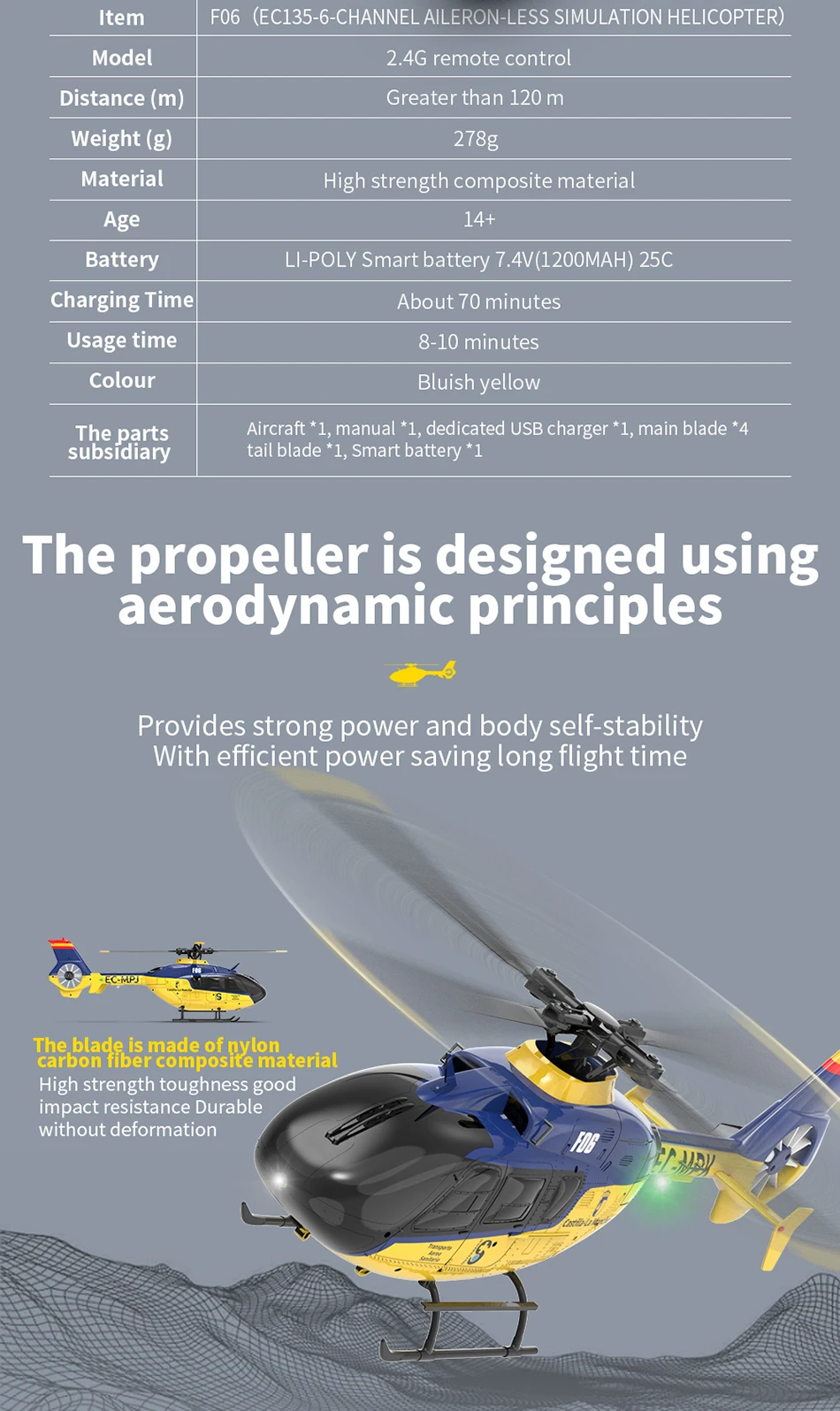 Avion télécommandé - Eurocopter EC135 Jaune