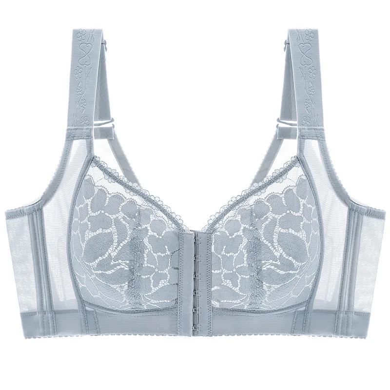 Women's plus size lace underwear with front buckle lightweight design without steel ring adjustable lifting and anti sagging bra 6