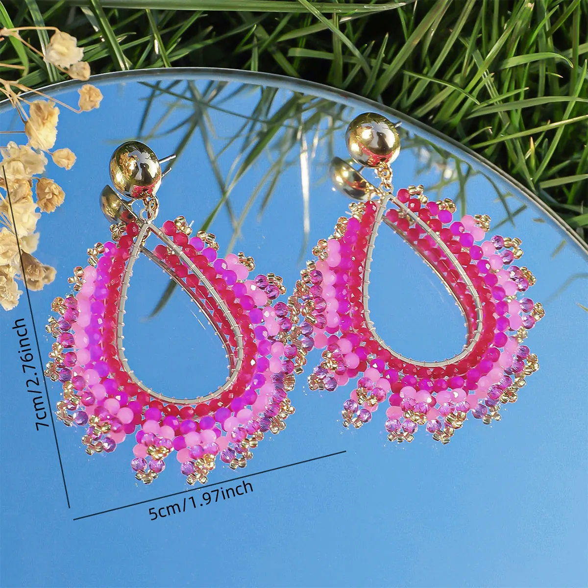 Boho Exquisite Waterdrop Crystal Beads Earrings for Women Handmade Big Statement Metal Earrings Summer Party Jewelry Accessories