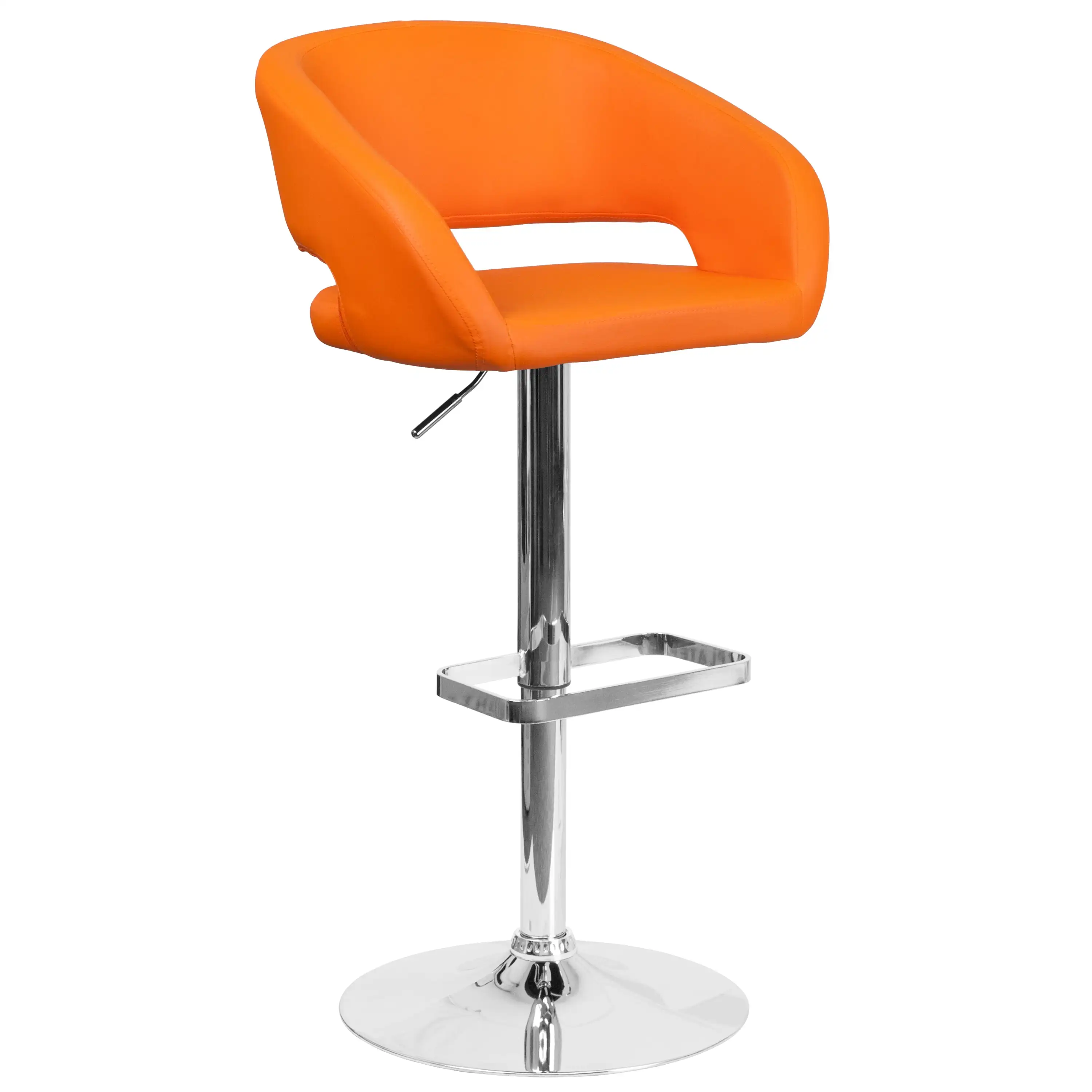 

Adjustable Height Barstool Swivel Counter Height Bar Stool w/Rounded Mid-Back Orange Vinyl