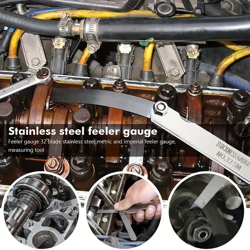 32 Blades Feeler Gauge Stainless Steel 0.04-0.88mm Gap Filler Tune Up Measuring Tool For Bearing Clearances Piston Ring