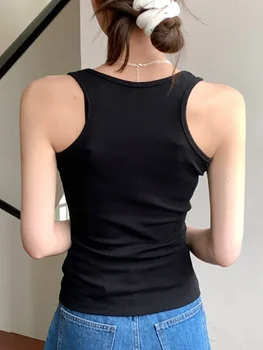 تي شيرت صيفي 2025 بدون أكمام للنساء ملابس Y2K تي شيرتات قطنية برقبة دائرية ملابس علوية ضيقة غير رسمية أساسية تي شيرت Ropa De Mujer 6