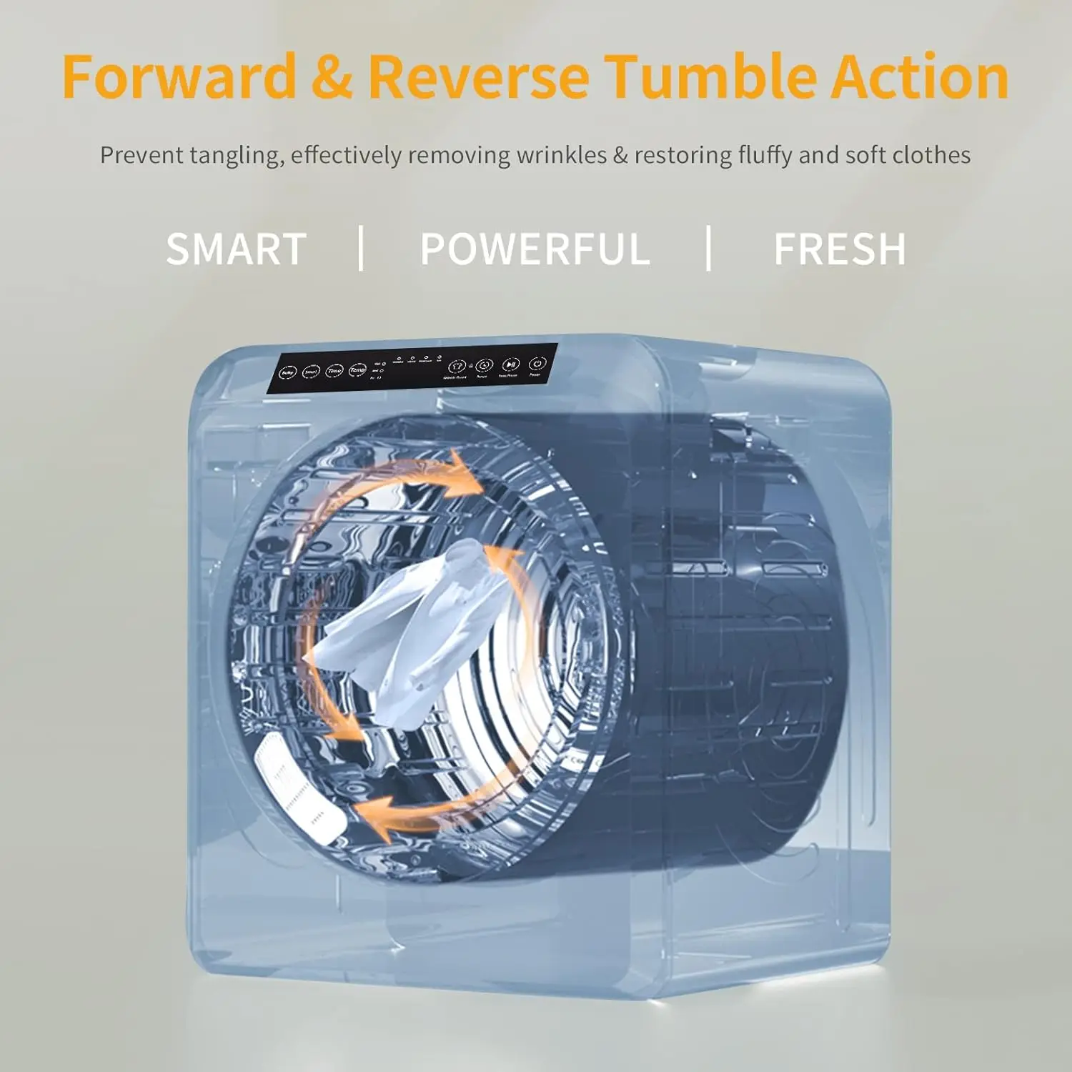 13.2LB Portable Clothes Dryer, 3.5 Cu.Ft High End Front Load Tumble Laundry Dryer with LCD Touch Screen, Stainless Steel Tub 5