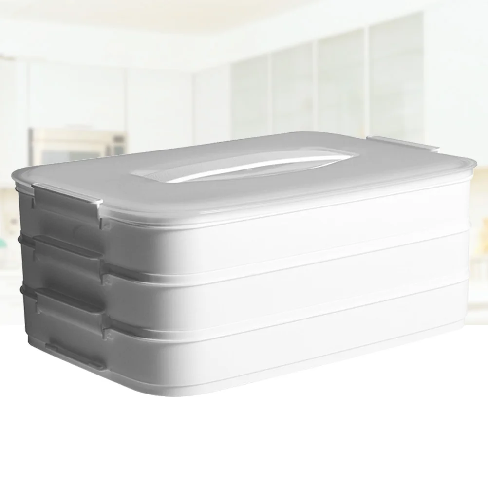 

Refrigerator Dumpling Box Plastic Large Capacity Crisper 3-layer Food Container for Kitchen (White)