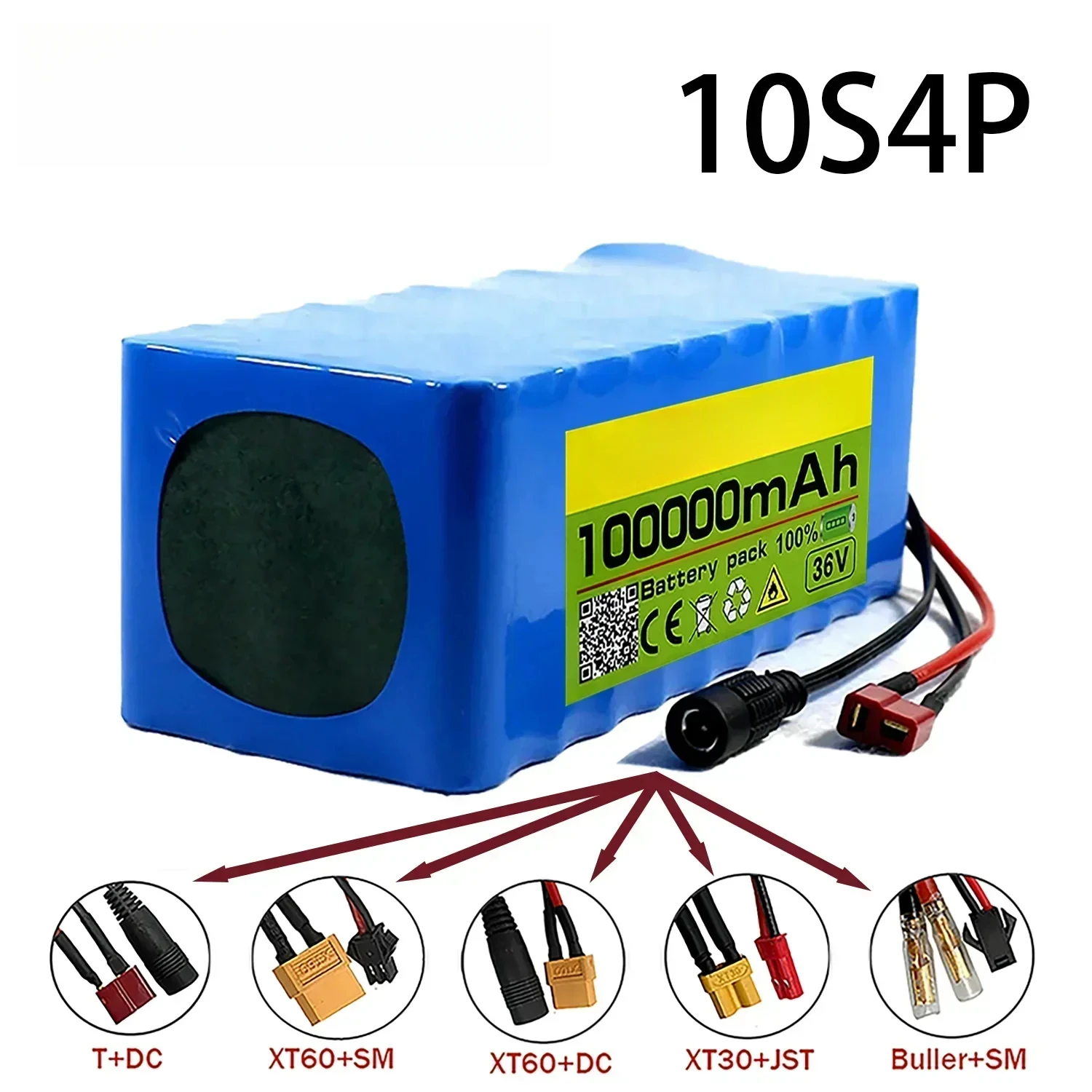 10S4P 100Ah Lithium-Batterie, 36V, große Kapazität, für Fahrräder und Elektroroller, inklusive BMS XT60-Buchse und Ladegerät – Detail 1