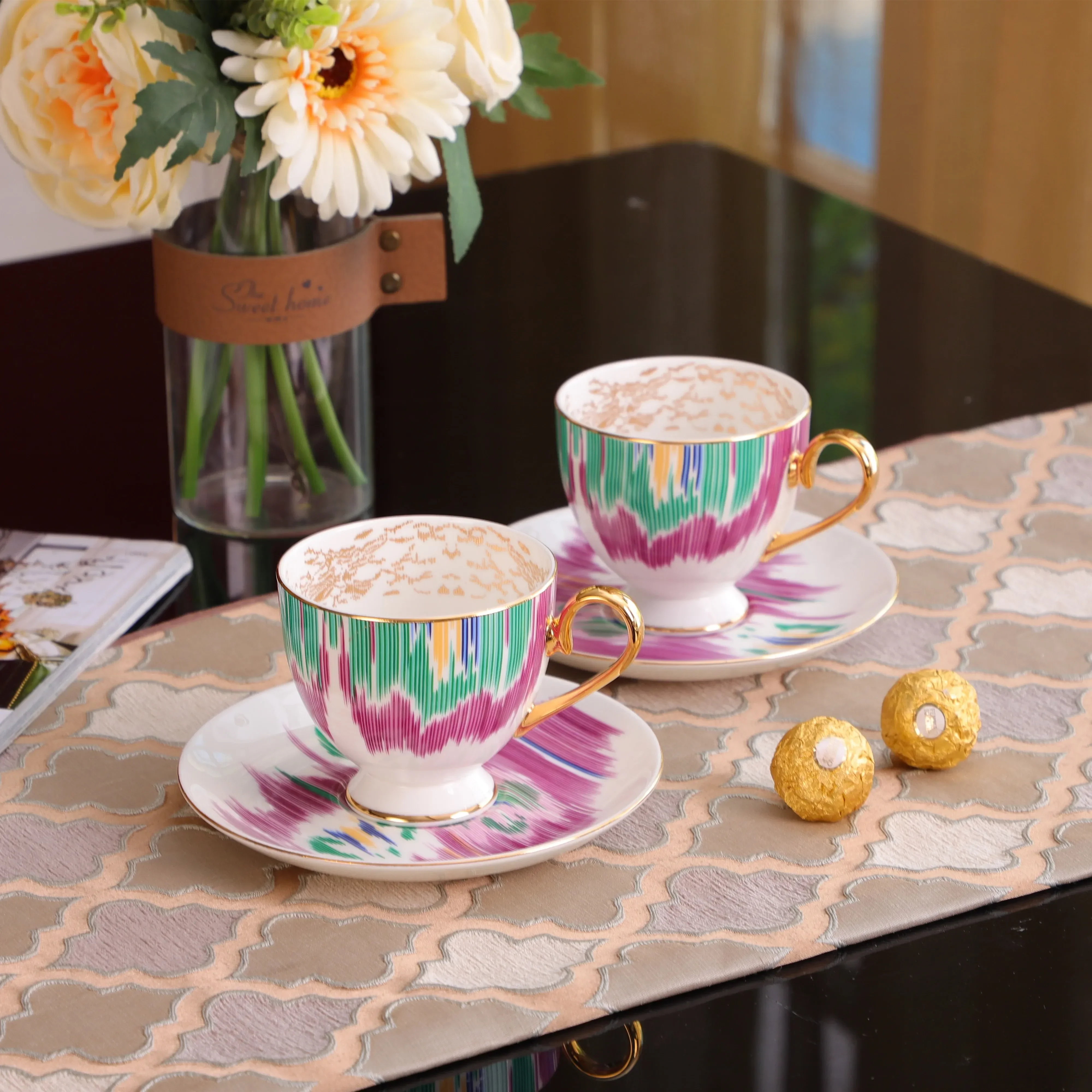 Coffee Cup Set for European Style Afternoon Tea Ceramic Stainless Steel Portable Silicone