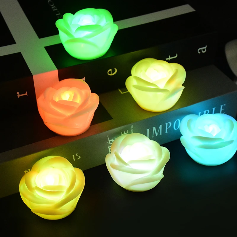 

7 Colors Changing LED Lamp Portable Romantic Rose Flower Shaped LED Candle Night Light Birthday Wedding Party Indoor Decoration