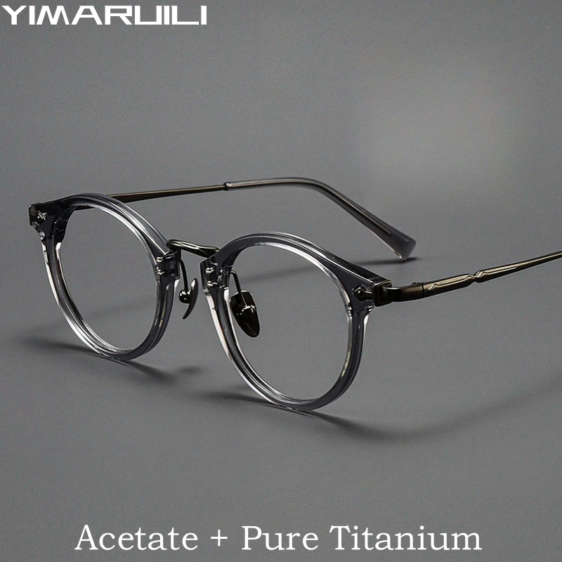 

YIMARUILI Fashion Luxury Acetate Glasses Retro Round Pure Titanium Optical Prescription Eyeglasses Frames For Men and Women BT55