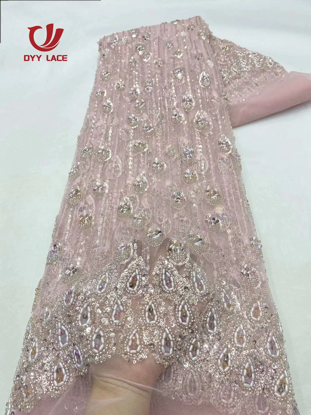 

Hot Sale African Sequins Beaded Lace Fabrics 2024 High Quality Stones Embroidery French Nigerian Lace Fabric For Wedding Sewing