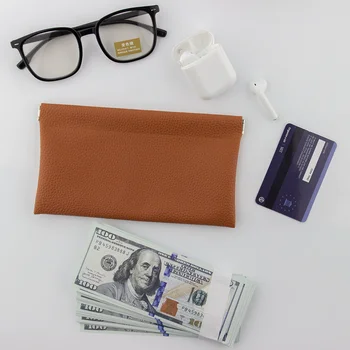 Portafoglio da viaggio in pelle PU ultrasottile di grande capacità, porta carte contanti chiuse automatiche, auricolari, per borsa da donna, ragazza