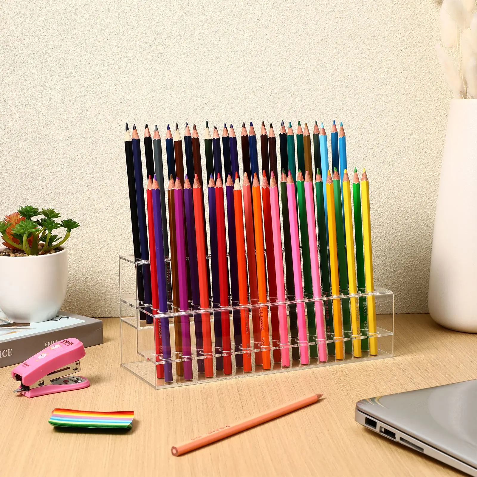 Acrylic Pen Holder Large Capacity Pencil Display Stand Crayon Paintbrush Storage Shelf Desktop Organizer School Office Access pen holder,desk organizer,pen and brush holder,desk storage rack,brush holder