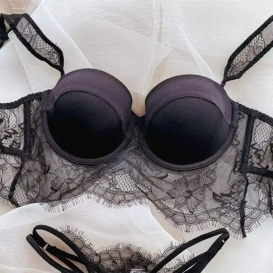 Sous-vêtements Sexy en dentelle pour femmes, Poly Poly fin, anneau en acier souple, Support Anti-affaissement, recueillir des seins, ensemble de soutien-gorge arrière de couleur unie