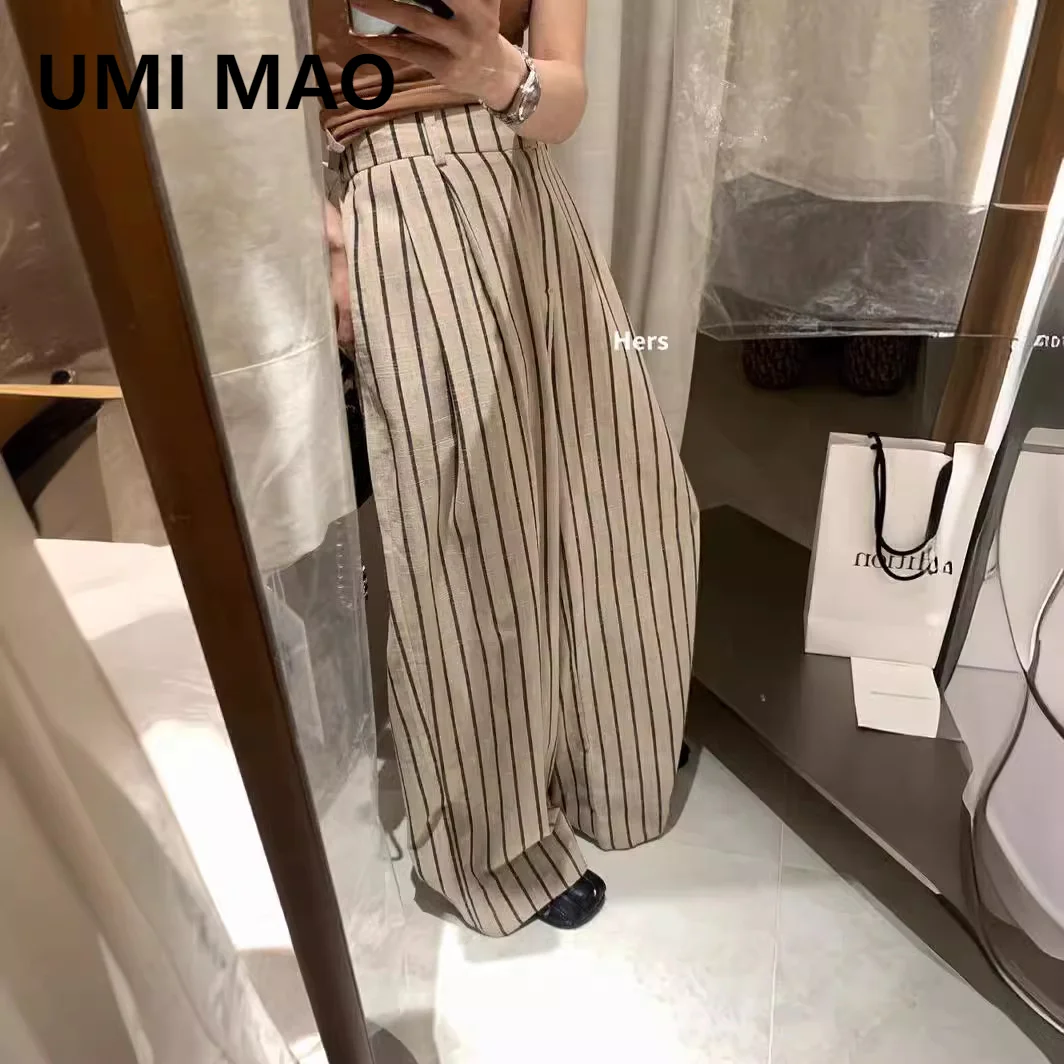 

Широкие брюки UMI MAO с высокой талией для женщин, корейские свободные универсальные брюки в полоску, Новинка лета 2024, Y2K
