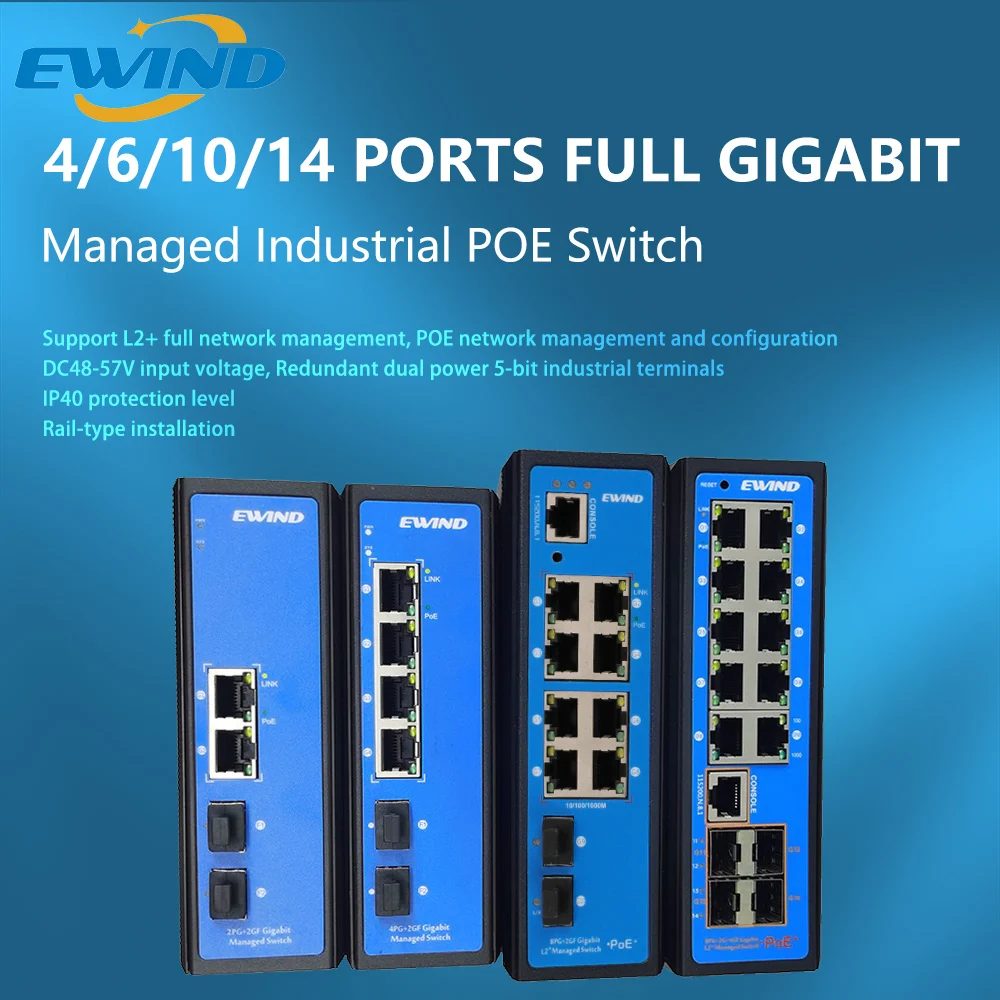 EWINDIndustrialPOESwitch461014PortsFullGigabitManaged