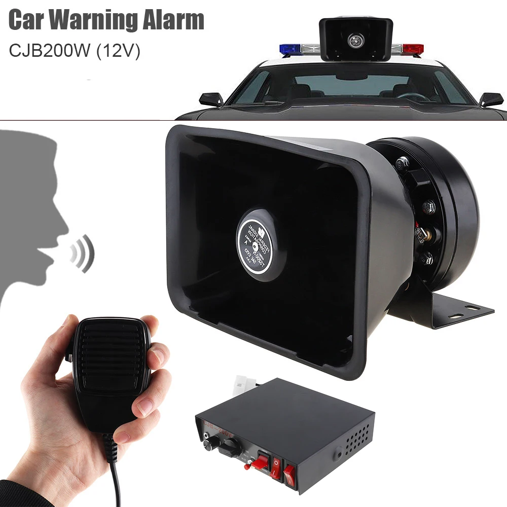

12V 200W 9 Tone Loud Car Warning Alarm Siren Horn Speaker MIC Microphone Microphone System for Car Vehicle Motorcycle Boat