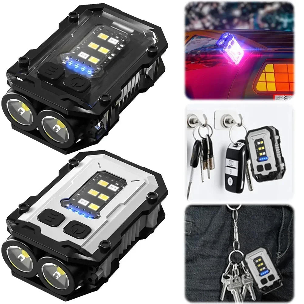Mini Keychain Flashlight USB Charging High Bright Flashlight 300mAh Super Bright Torch Power Display for Camping Fishing Walking