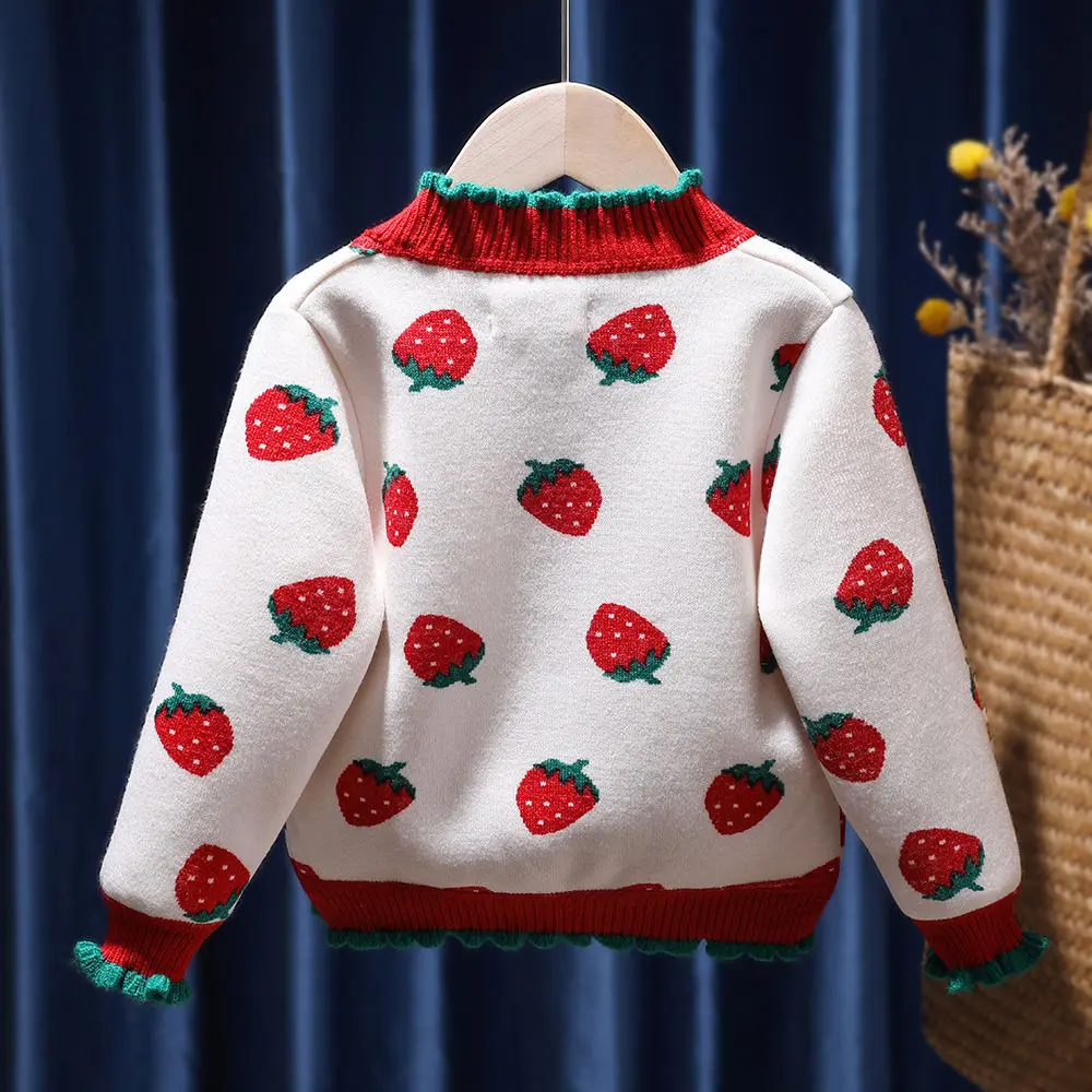 Autumn Winter Cute Strawberry Jacquard Sweater Baby Girl Sweater Knitted  Cardigan Children Clothing Kids Girl Sweaters Outerwear - AliExpress
