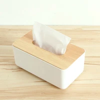 Plastic Tissue Box Wooden Lid Square Napkin Holder Container Wet Tissue Paper Dispenser Case Modern Home Car Organizer 1