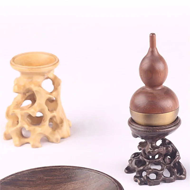 Wooden natural crystal ball, gourd text base, walnut egg carving, Feng Shui, ornamental stone, concave base