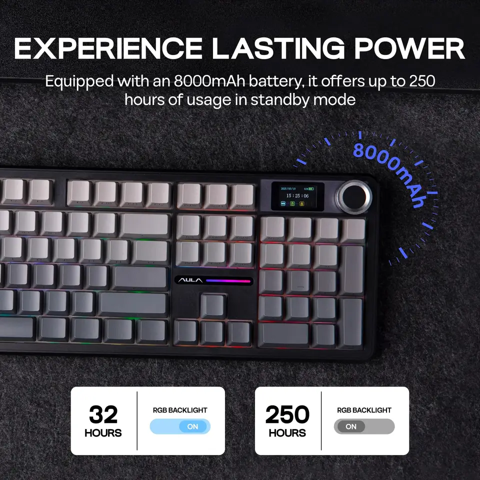 Aula F108 PRO Wireless Gaming Keyboard With Screen 8000mAh Battery