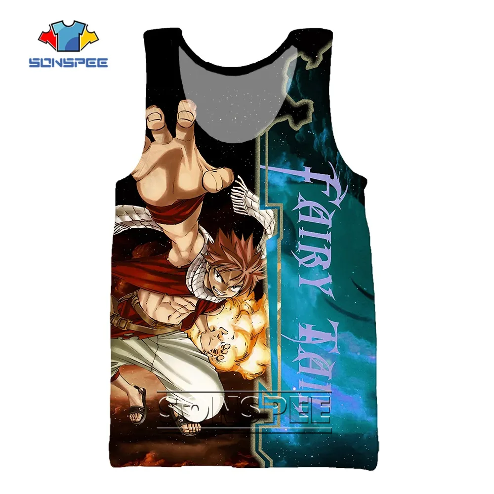 

SONSPEE 3D Print Anime Fairy Tail Natsu Summer Beach Sea Vest Men's Casual Bodybuilding Gym Muscle Fitness Sleeveless Tank Tops
