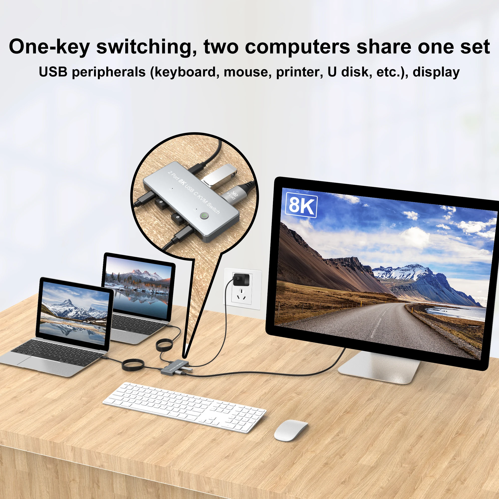 Usb kvm switch USB-C 8K KVM Switch DP1.4 2USB-C 2PC Input 1 DisplayPort Output