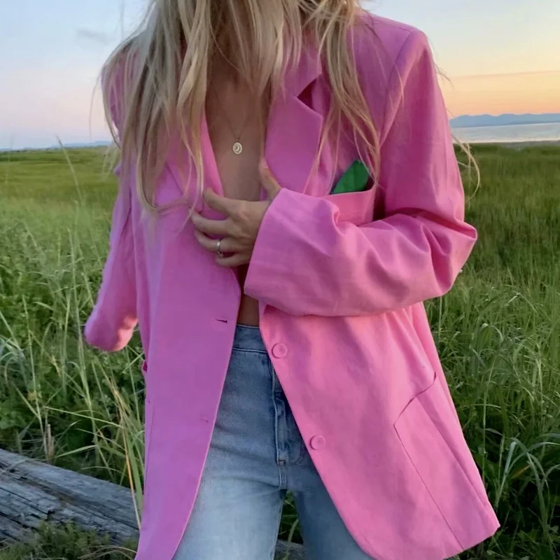 Women's Casual Loose Lapel Jacket Summer Suit Jacket Office Pocket Jacket Slim Fashion Streetwear Women Blazer Office Business
