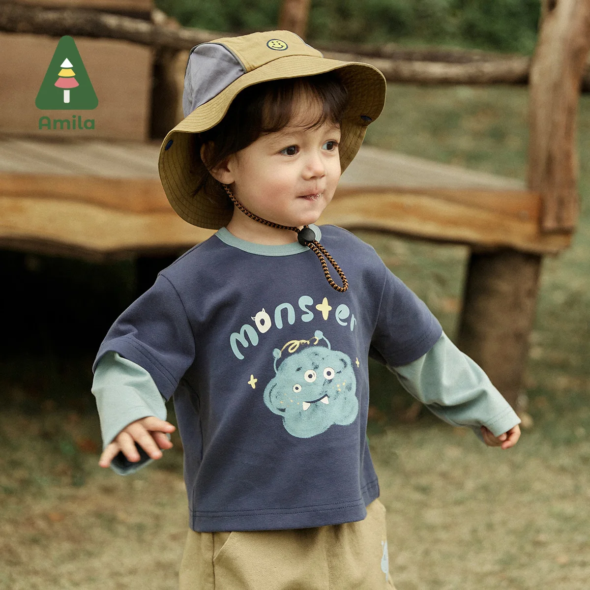 Amila Baby Boys T-shirt Spring New Fashion Spliced Contrast O-neck Full Sleeves Kids Casual Cotton Tops Children's Clothes