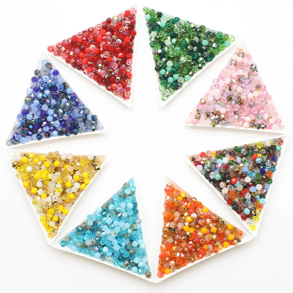 Mischfarben-Serie, 4 mm, Doppelkegel-Glasperlen, facettierte Kristall-Abstandsperlen, DIY-Armband, Halskette, Kleidungszubehör, Material 200 Stück – Detail 4