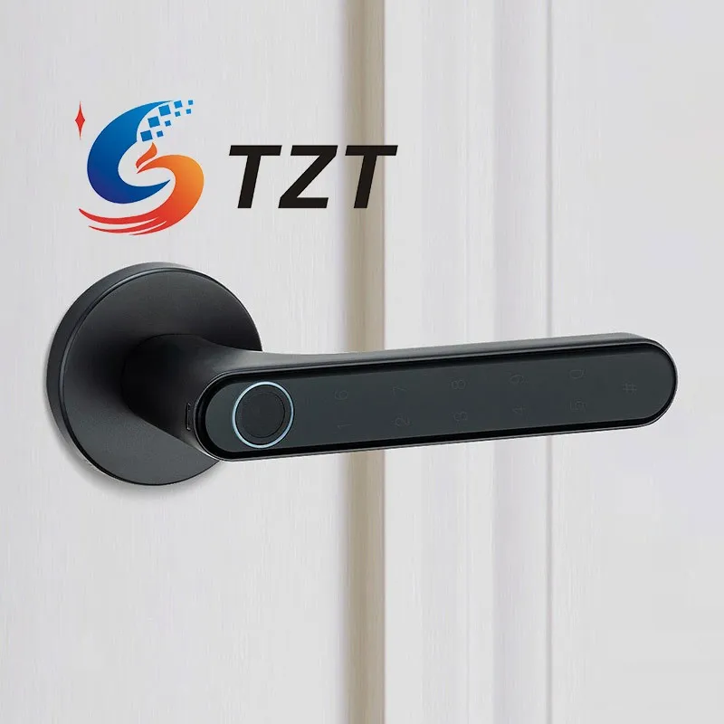 TZT 그레이 블랙 골드 실버 지문 도어락, 스마트 잠금, 생체 인식 도어락, 핸들 포함, 홈 아파트 호텔