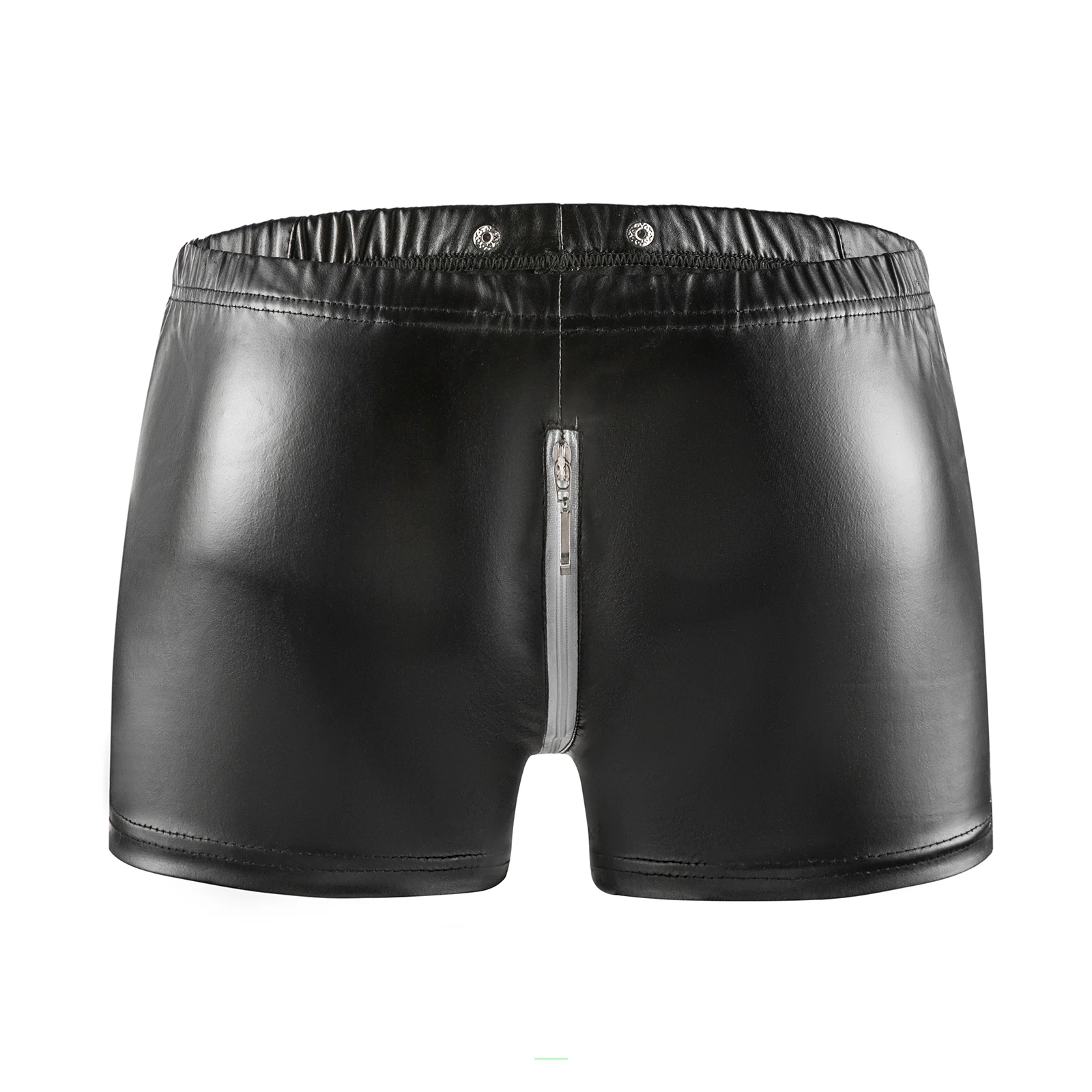 Sexy Below Button Open Crotch Underwear Soft Matte Leather Boxer Porno Hip Zipper Crotchless Elastic-waist Sissy Short Pants