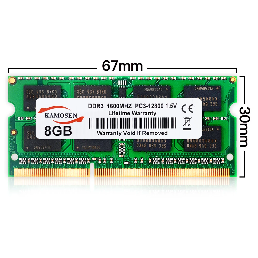 Notebook Ram Memory KAMOSEN DDR3 RAM 1GB 2GB 4GB 8GB 8500MHz 1333MHz 1600MHz 1866MHz 240-pin Non-ECC Unbuffered SODIMM