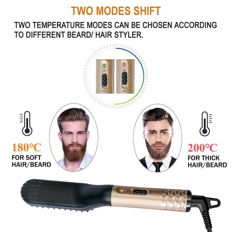 Multifunctional Electric Heated Men Beard Comb Fast Heating Portable Travel Anti-Scald Beard Straightener Press Hot Comb 4