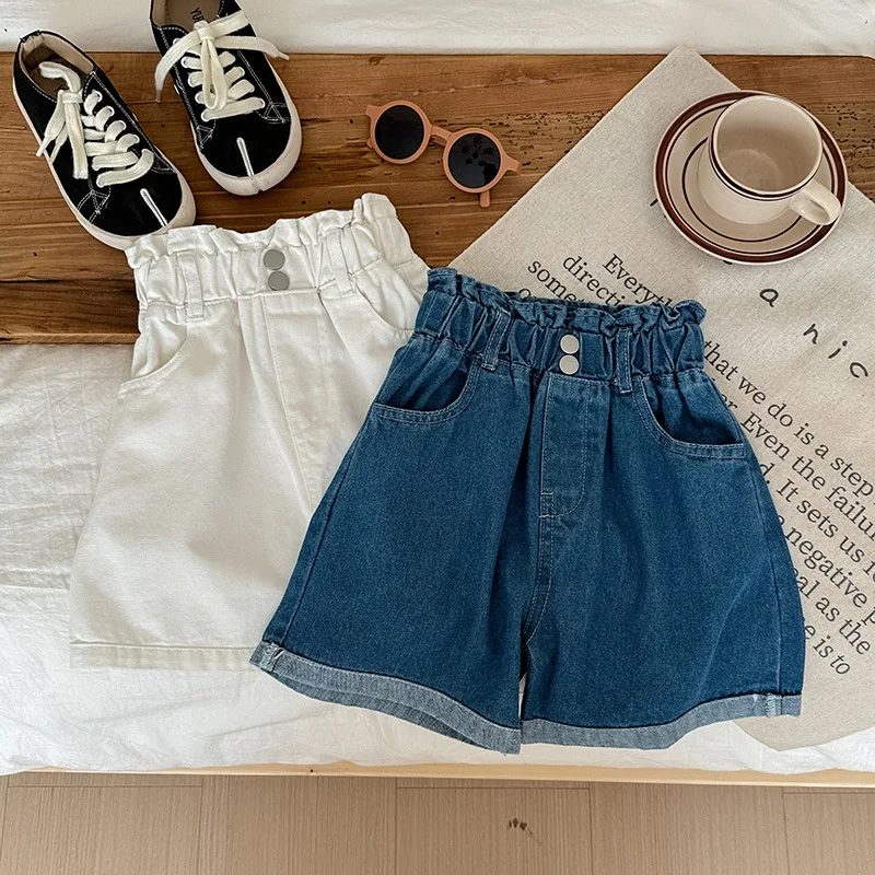 XTY-Girls' Denim Culotte Children's Clothing2024Summer Baby Girl Bud Shaped Waist Short Pants Summer Clothes for GirlsaWord Pant