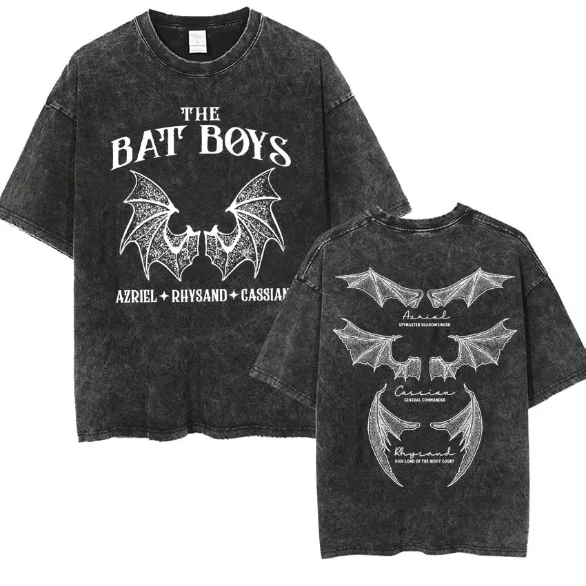 The Bat Boys The Night Court Acotar Retro Washed T Shirt Men's Fashion Gothic Tshirts Male Cool Oversized T-shirt Y2k Streetwear 3