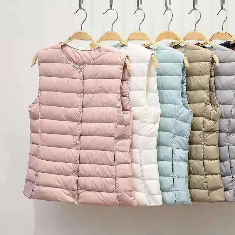 

New 2023 Women Ultra Light Down Vests Slim Sleeveless Jacket Portable Girl Lightweight White Duck Down Vest Windproof Waistcoat
