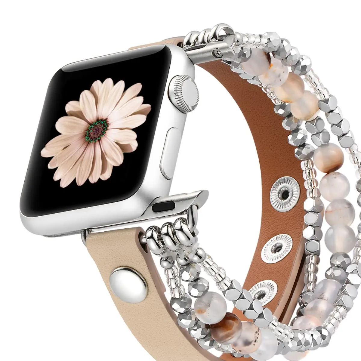Women's Elastic Beaded Leather Watch Strap Bracelet